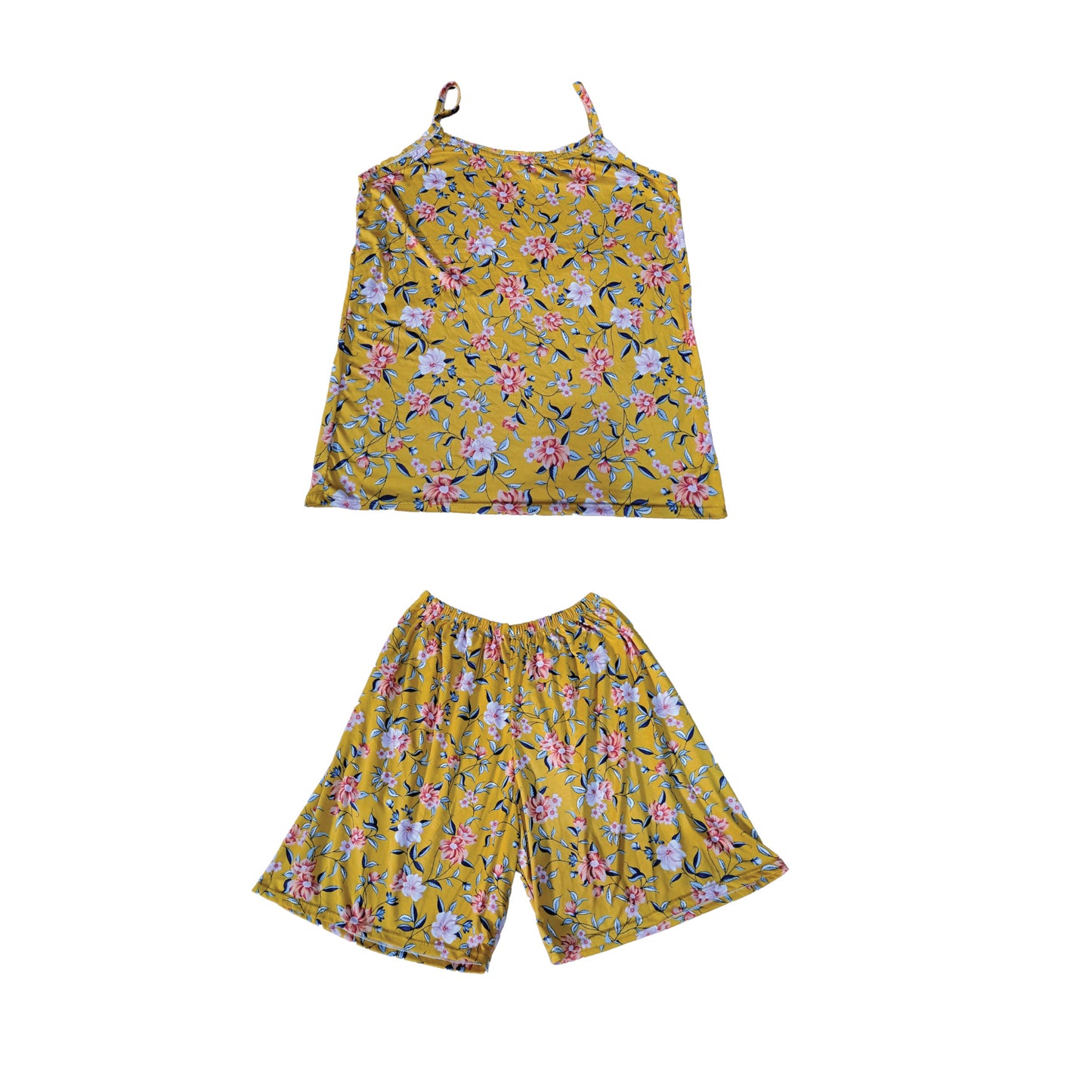 Yellow Floral Print Women's Camisole & Shorts Loungewear Set